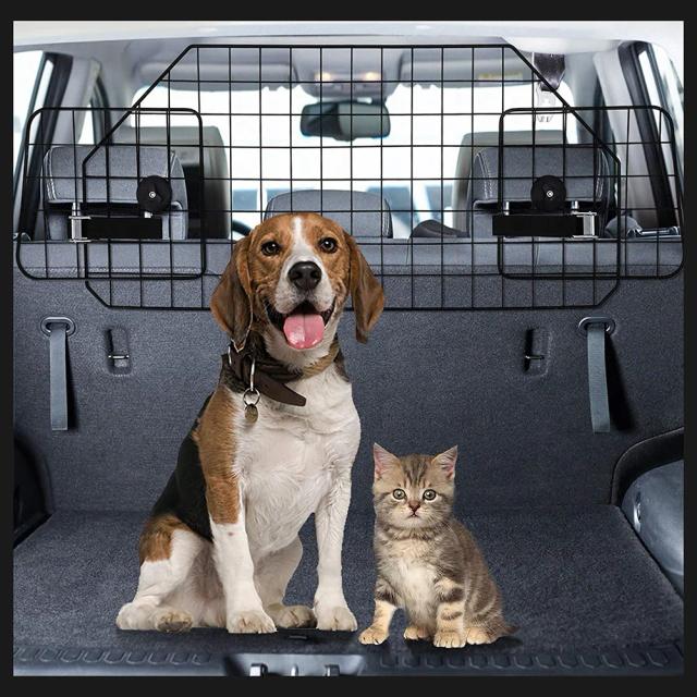 Portão Ajustável para Cães com Grade de Ferro, Cerca de Segurança para Animais, Divisória para Carro de 90.5 a 113 cm